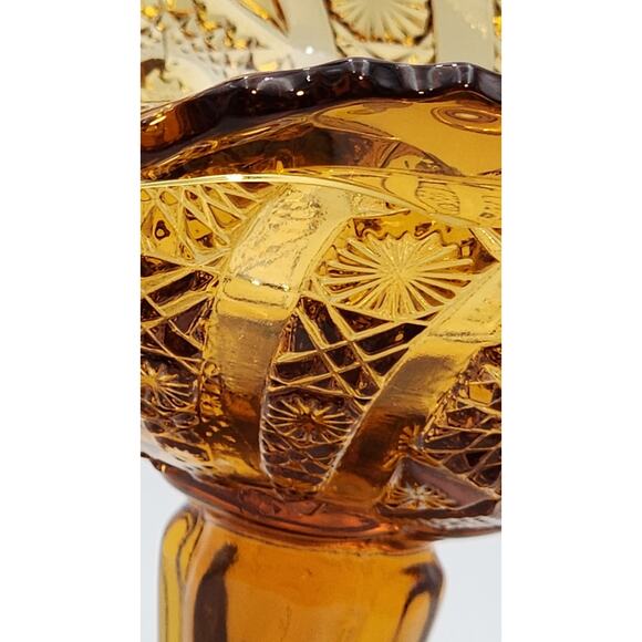 Daisy & Button Crimped Tall Compote Amber Imperial Glass Ohio 7" Tall VTG 1970's - Picture 9 of 16